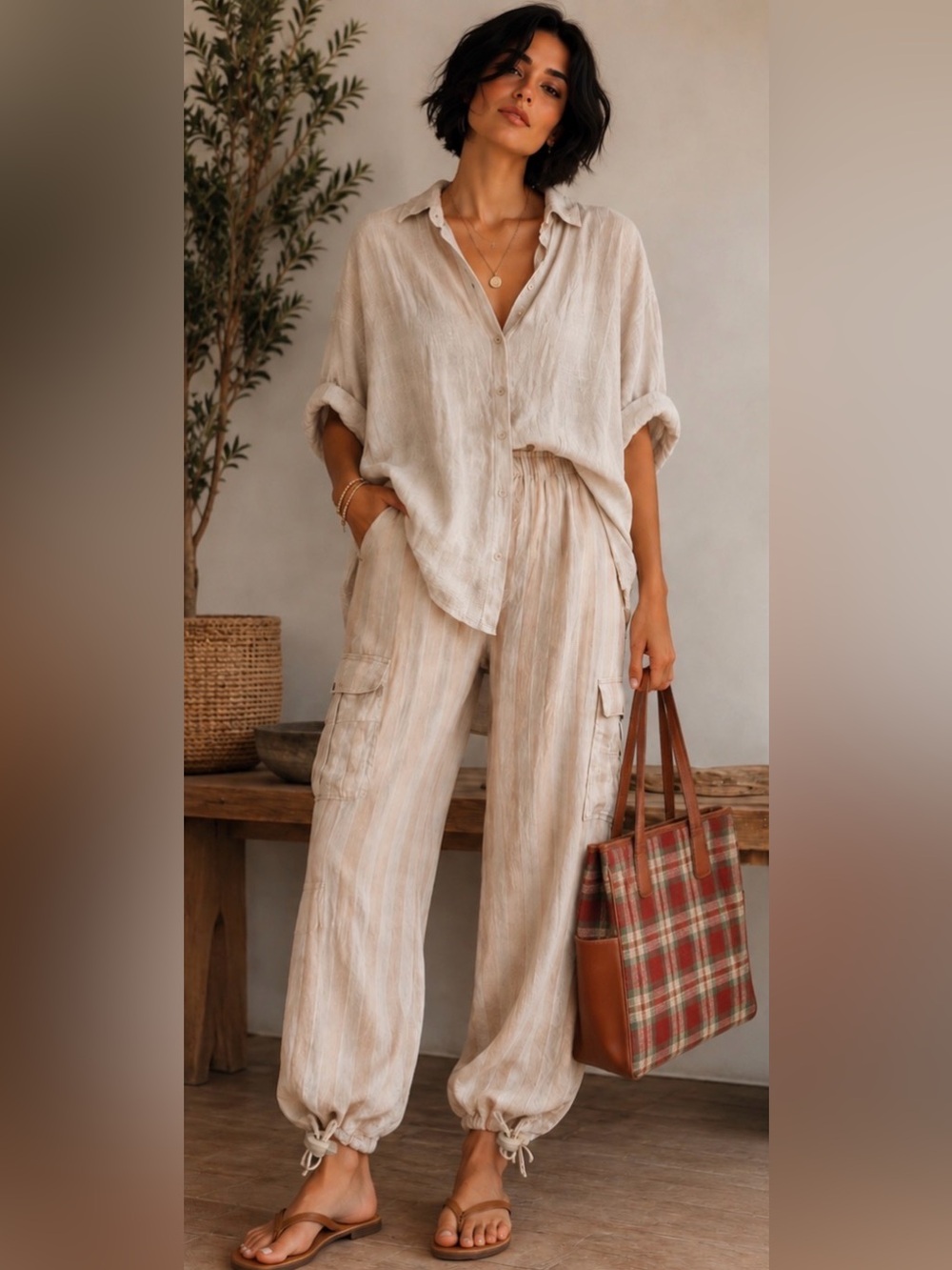 Posse Cream Striped  Cotton Linen blend TOP NWOT EXACTLY AS  PICTURED❤️ - Picture 2 of 12